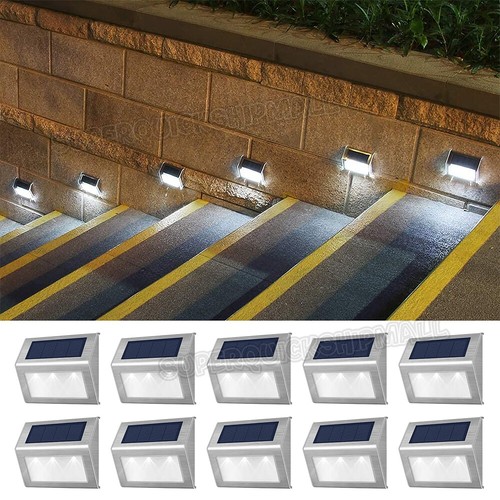 10x Outdoor Solar 3 LED Deck Light Garden Patio Pathway Stair Step Fence Lamp - Picture 9 of 9
