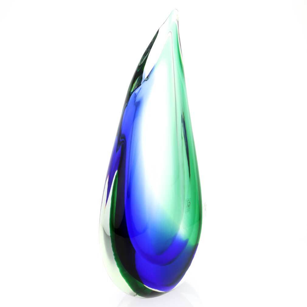 GlassOfVenice Murano Glass Sommerso Wave Vase - Green Blue View 2