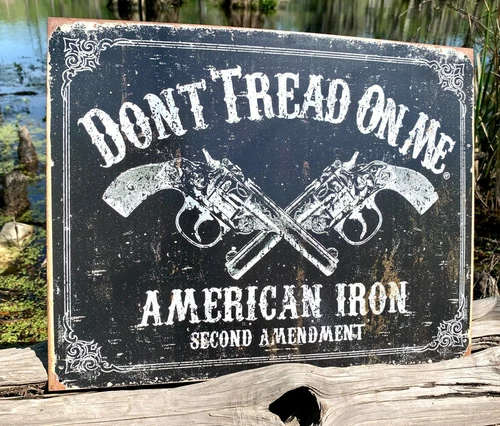 DTOM American Iron Vintage Metal Tin Sign Wall Decor pistol gun USA 2A