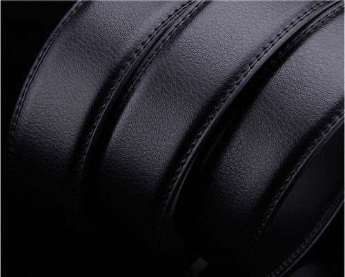 Mens Black Leather Belt Strap Automatic Buckle Cowhide Strap Casual Solid Jeans - Picture 4 of 6