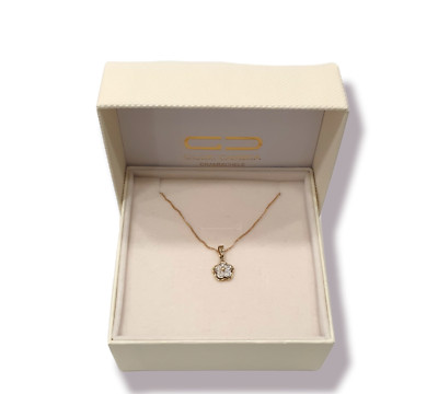 Damen Halskette aus 18 kt Gelbgold und Diamanten mit Anhänger in Form einer Blume 