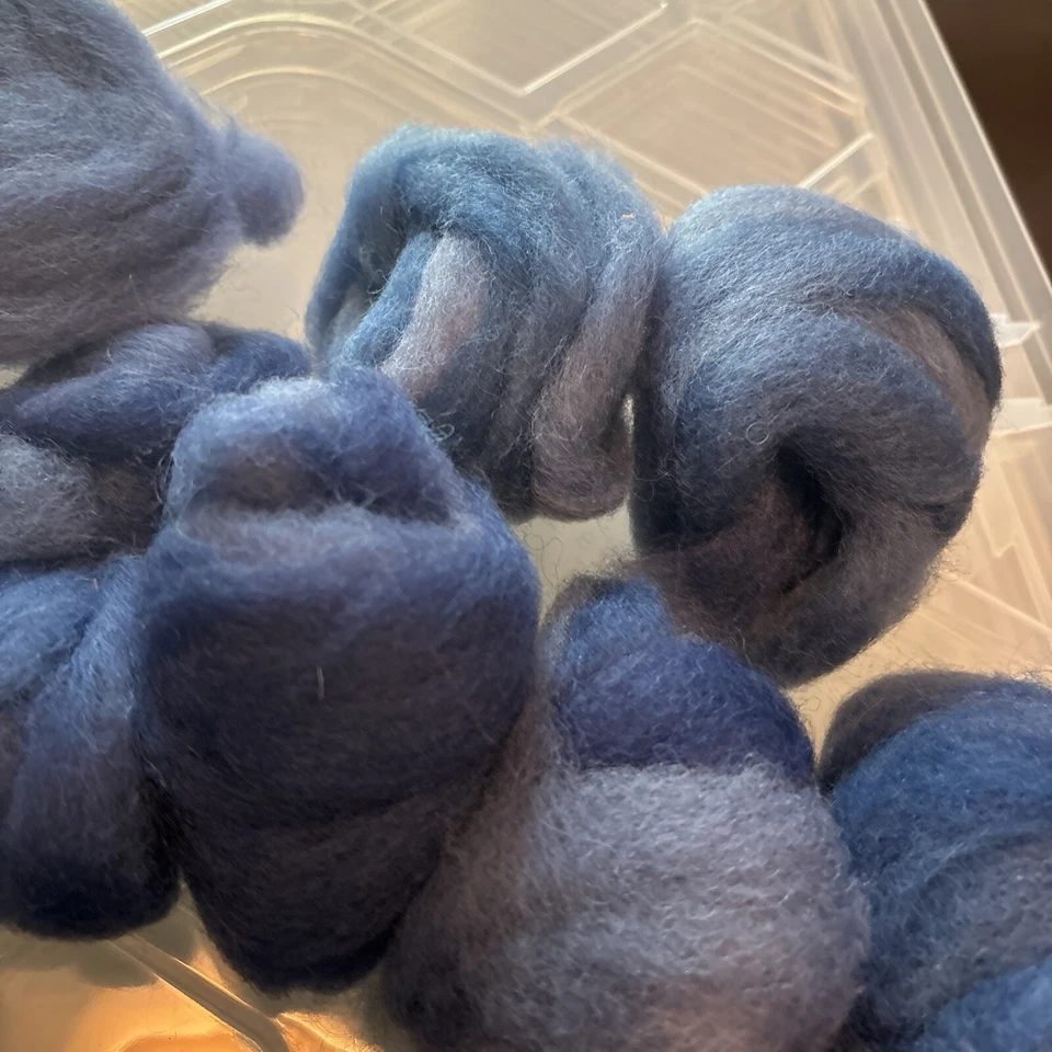 Assorted Wool Dyed Blues Teals Multicolor Roving Fiber Ready to Spin Wool - Image 3 of 4