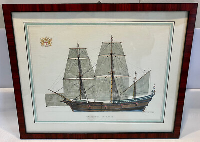 Bild der Mayflower, Büttensiebdruck, Hans A. Muth, staubdichte Rahmung