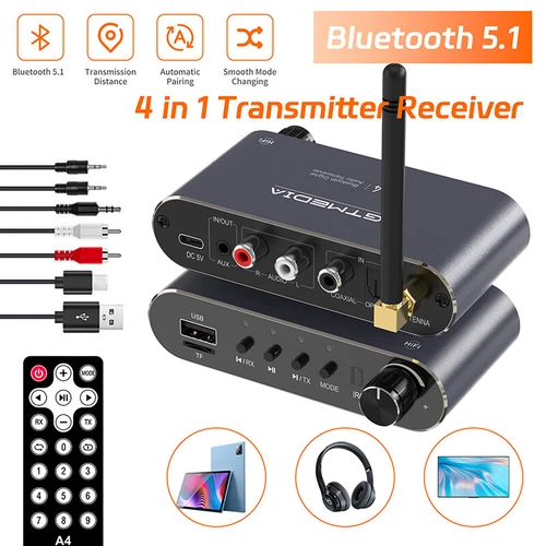 GTMEDIA A4 Bluetooth 5.1 Transmitter Receiver Audio Adapter Optica Coaxial AUX