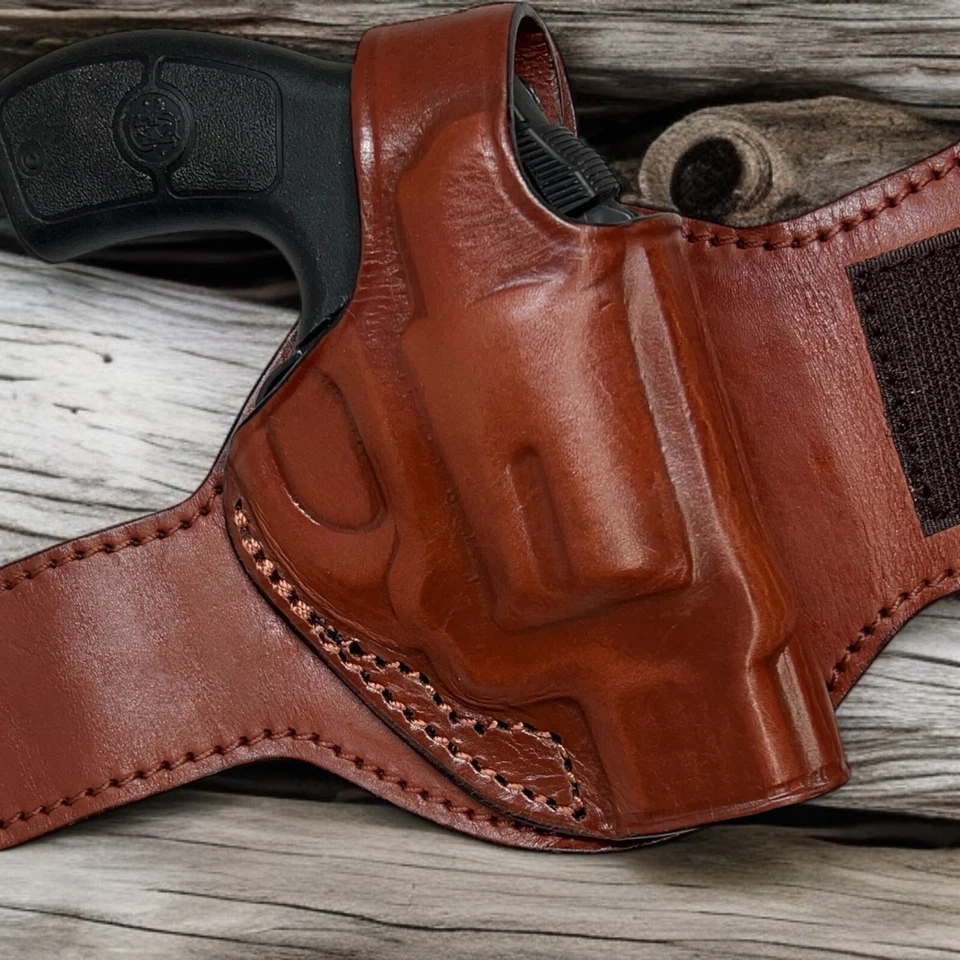 Funda al tobillo de cuero marrón para mano derecha para revólver S&W M&P BODYGUARD 38 Foto 4 de 4