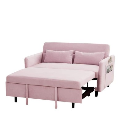 Z-joyee Sofa Bed 54'' Convertible Pink Velvet Twin w/ 2-Pillows + Side Pockets