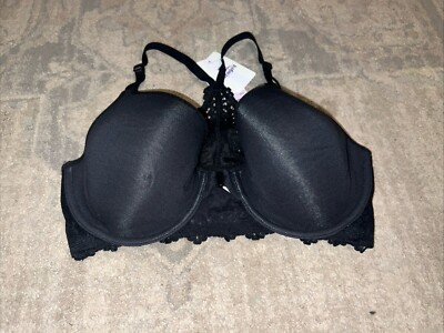 New b. tempted by Wacoal 953219 Lace Racer Back Front Close Bra Size 36D Black