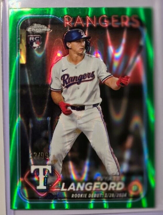 Wyatt Langford 2024 Topps Chrome Update Rookie Debut Green RayWave 32/99