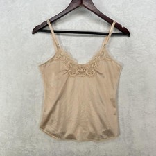 Vintage Sears Tank Top Womens 32 Beige Satin Lace Trim Lingerie Camisole