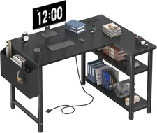 40" Small Corner Desk L-Shaped Gaming Computer Desk with Power Outlet Shelves US