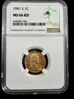 1941 S 1c Lincoln Wheat Cent Penny Coin NGC MS66 RD