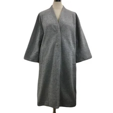 ATSURO TAYAMA Women's Gray Melange No Collar Long Coat USA 4 Used