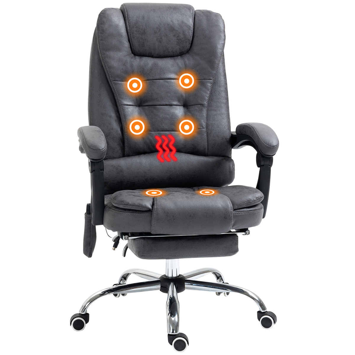 High Back Heated Massage Office Chair with footrest 6 Vibration Points Dark Grey