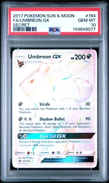 PSA 10 UMBREON GX 154 SUN & MOON SECRET RARE RAINBOW POKEMON GEM MINT