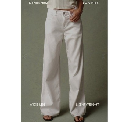 AMO Women's Regina Lightweight Denim Wide Leg Pants High Rise, Size 30, White