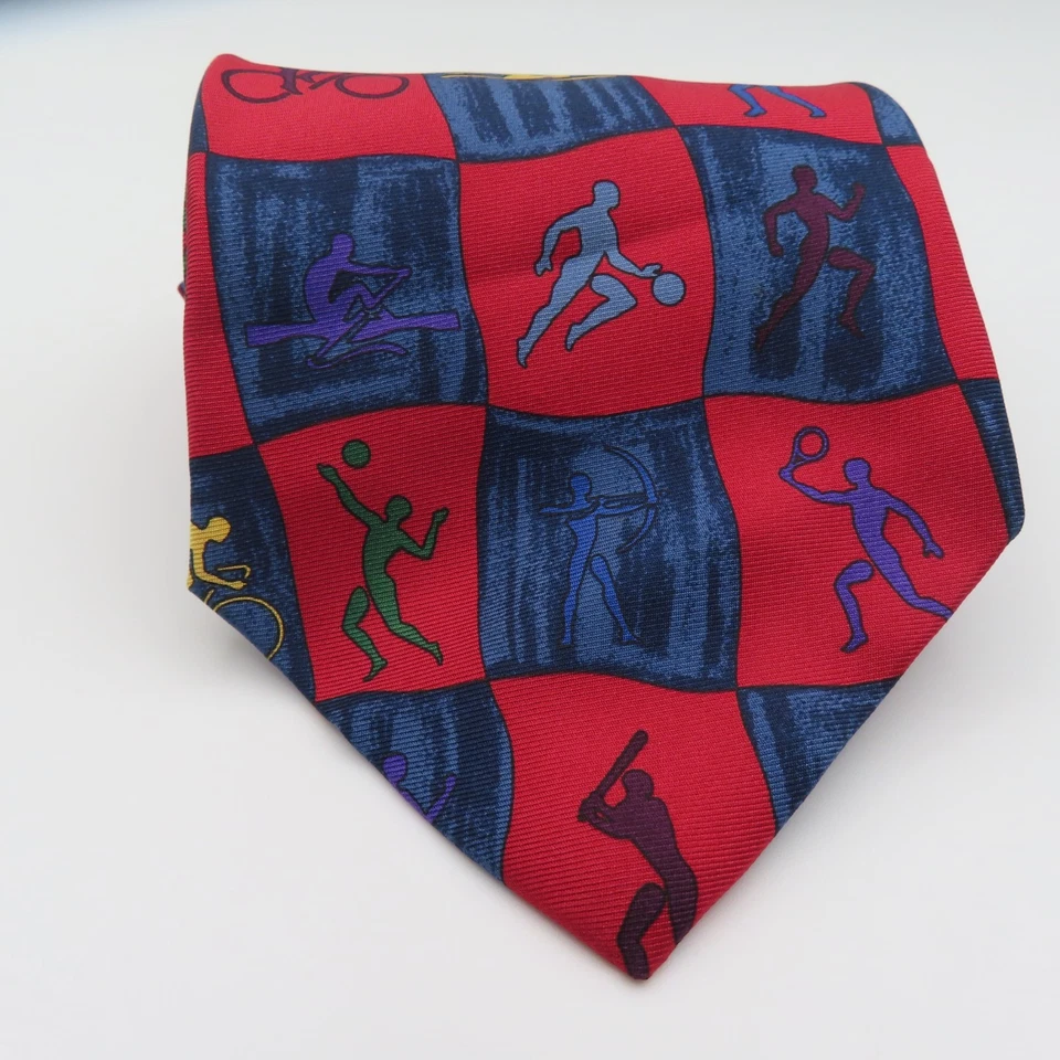 John Henry 领带丝绸红色蓝色 4 英寸宽 55 英寸长复古美国奥运会 — 第 2/4 张图片
