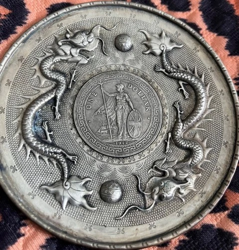 90% Silver Coin 1912 British Trade Dollar China Bombay Dragon Pearl Plate