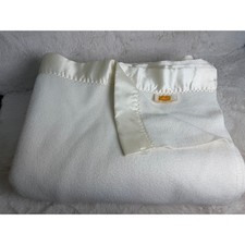 Vintage Sears Twin Blanket Cream White Satin Trim 100 Acrylic 86x64 Source 47