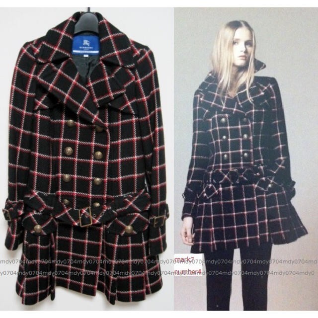 Burberry Blue Label Rare Check Pattern Wool Pleated Coat 38 Trench