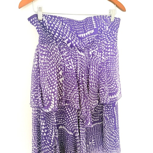 Mini abito senza spalline BCBG Max Azria stampa glicine seta viola a strati taglia S - Foto 10 di 10