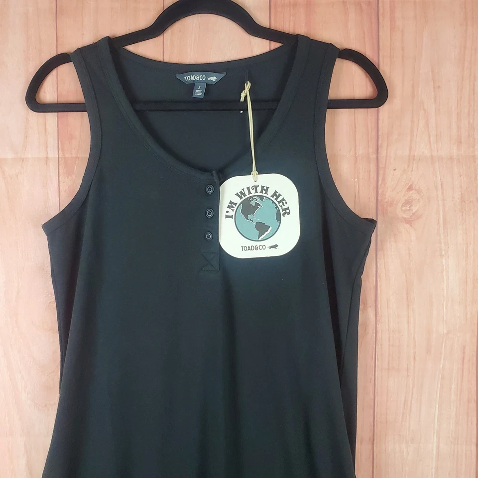 Vestido sin mangas Toad & Co Piru Henley midi para mujer S negro sujetador tirantes amigables Foto 3 de 4