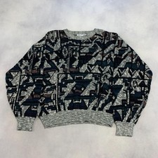 Vintage Abstract Knitted Jumper Patterned Grandad Knit Sweater Men's Xl