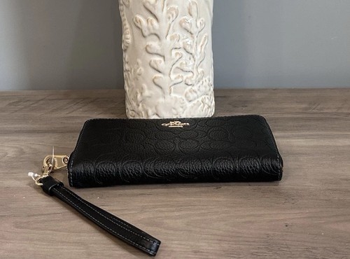 COACH CCL35 Long Zip Around Wallet In Signature Leather Gold/Black - Picture 7 of 12