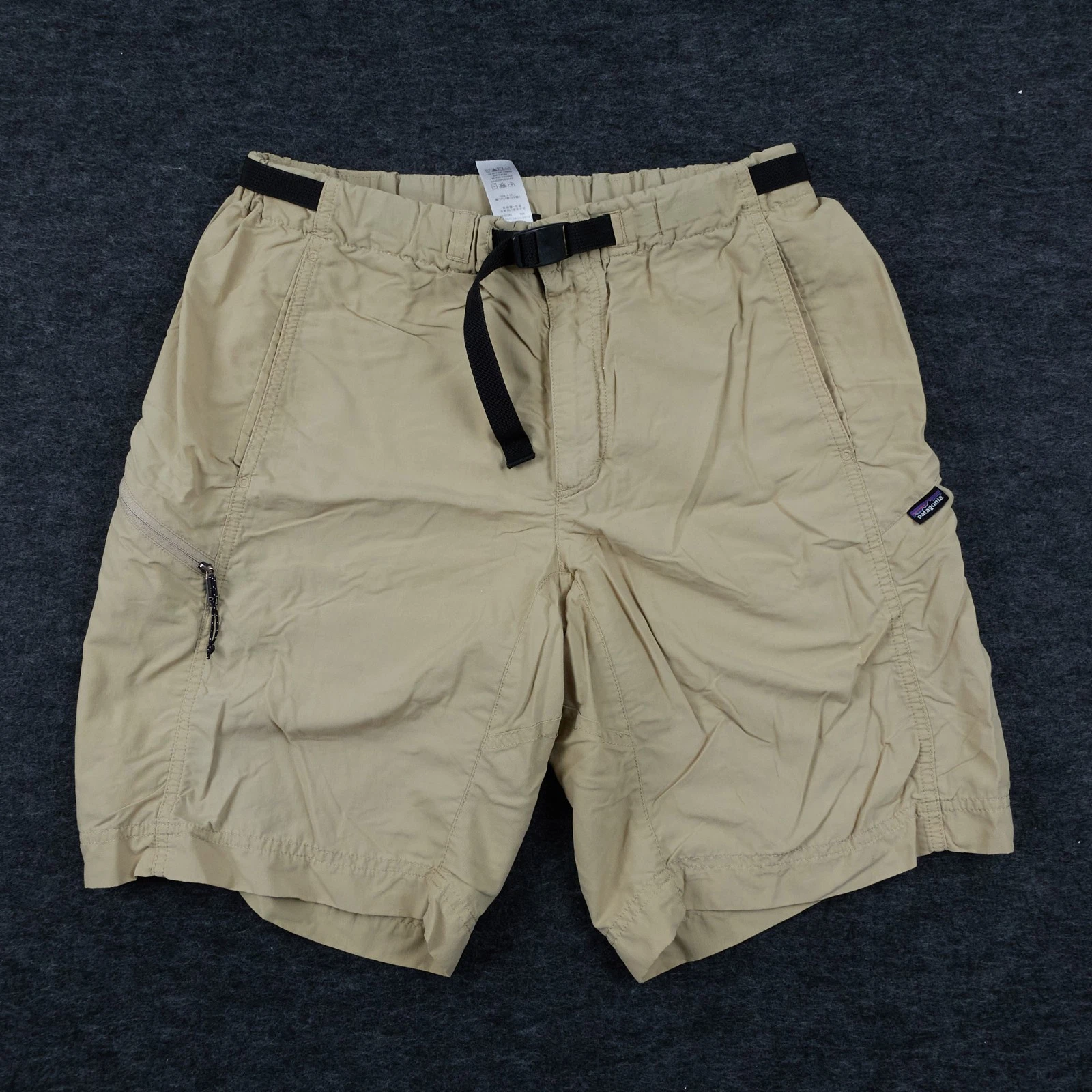Patagonia Belted Shorts Mens Medium Tan Nylon Hiking Elastic Waist Zip Pocket
