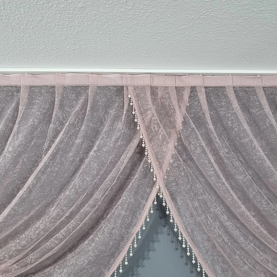Vorhang Kruvaze Perde Fertiggardinen mit Perlen Faltengardine Schlicht Stoff Tül - Bild 4 von 4
