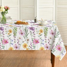 Spring Summer Tablecloth 60 x 104 Inch Rectangular Yellow White Purple Daisy F