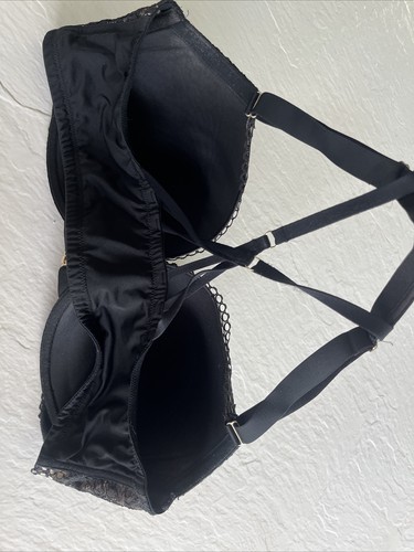 Cacique Bra 44DDD Boost Balconette Black fishnet Underwire lace strappy back - Picture 6 of 10