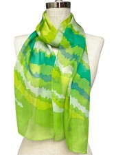 Anne Klein Green Multi-Tone Patterned Scarf Silk Sheer Skinny Scarf
