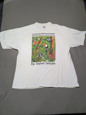 Vintage Save The Rainforest Shirt Mens XL White Animals Environmental Hanes 1993