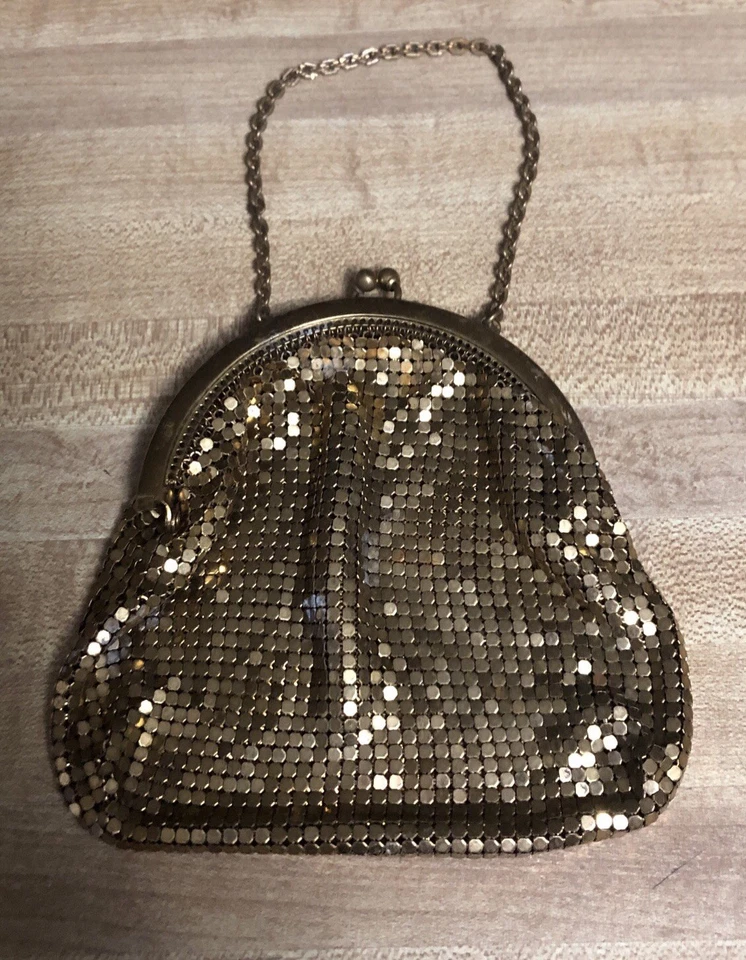 Bolsa de noite vintage lantejoulas douradas OROMESH embreagem beijo trava pequena bonita - Imagem 2 de 4