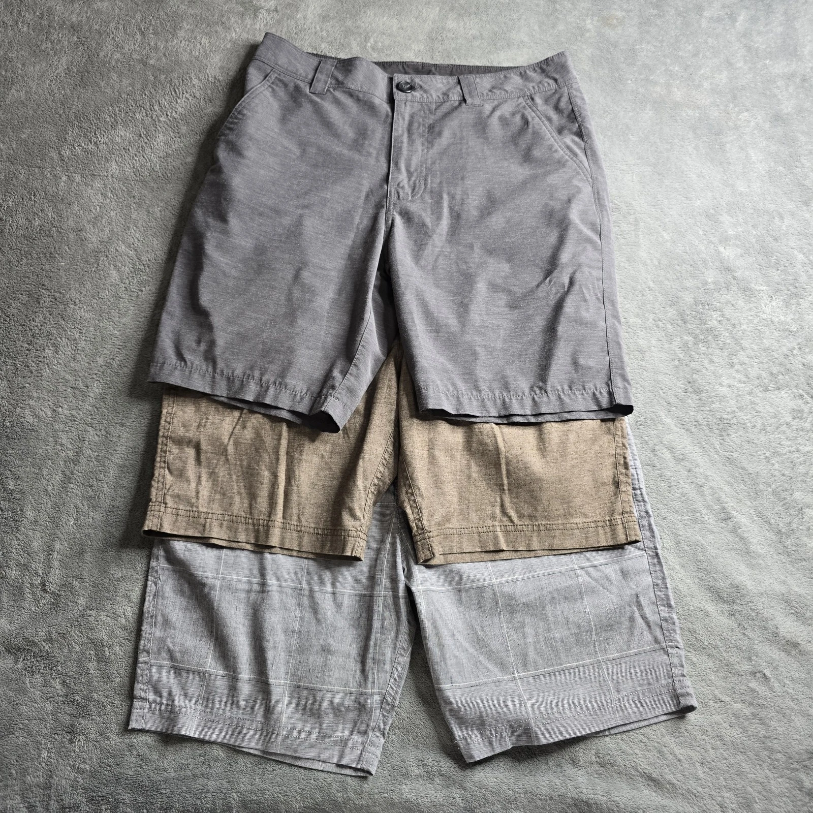 Prana Shorts Lot Of 3 Mens Size 32 Gray Brown Outdoors Casual Hiking Furrow