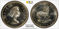 South Africa, 1959 Elizabeth II 5 Shillings PCGS PL 66. 2,200 Mintage