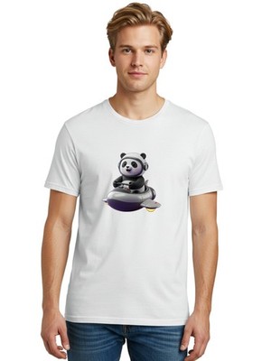 Panda-Flying-Jet Mens Graphic Tee, 100% Cotton, Casual Summer Wear