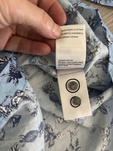 Untuckit For Her Button Blue Floral Chair Bird Floral Preppy Cotton Print Shirt - Picture 10 of 13