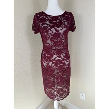 Ambiance Mini Lace Sheath Dress Womens L Burgundy Floral Sheer Romantic Gothic