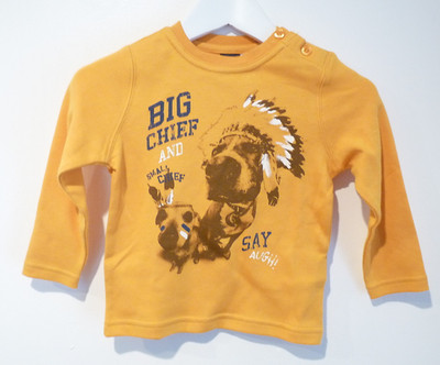 iDO by Miniconf L/S senffarbenes Big Chief Hund Indianer T-Shirt 36 Monate £16 neu mit Etikett