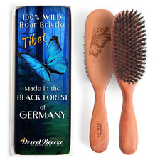 100 Wild Boar Bristle Hairbrush for Natural Healthy Hair, the Tibet Brush, Medi