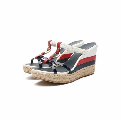 Uno Due Tre Collection Damen Keilpantoletten Gr. 40 blau rot weiß Leder