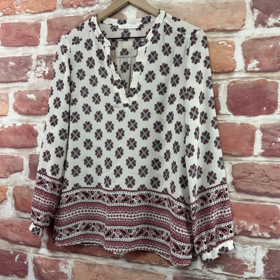 Пышный верхняя рубашка женщин маленький белый многоцветный богемное цветочный абстрактный крестьянин блузка - Изображение 3 из 4