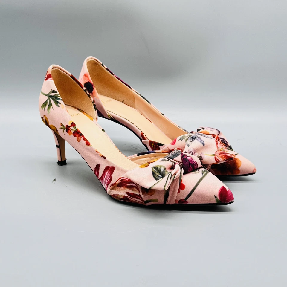 Zapatos de salón J Crew para mujer 5,5 rosa estampado floral punta con lazo sin cordones Foto 2 de 4