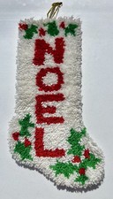 Vintage Christmas Noel Holly Stocking Latch Hook Red Green Handmade Retro