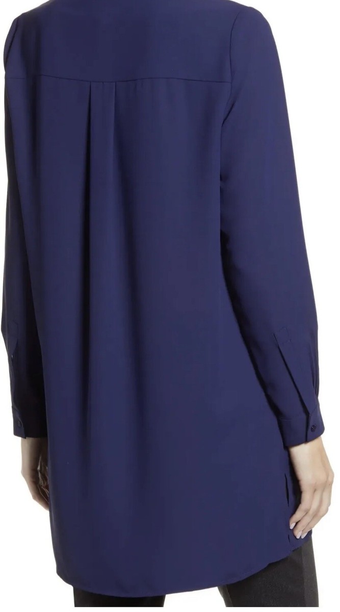 Anne Klein Tunic Blouse Nehru Distant Mountain Navy Blue