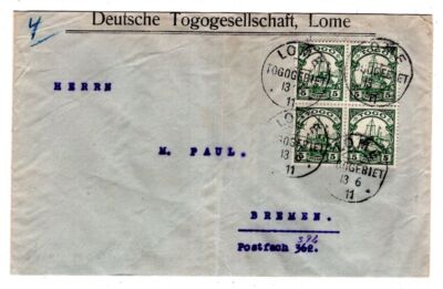 Togo 1911 Deutsche TOGOGESELLSCHAFT Lettera Di Necessità Per Brema (AA7283)
