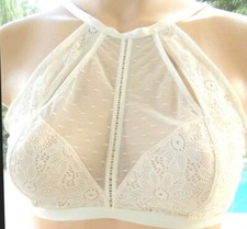 Victorias Secret Rare Vintage bra bralette  L ivory high neck Unlined Lace