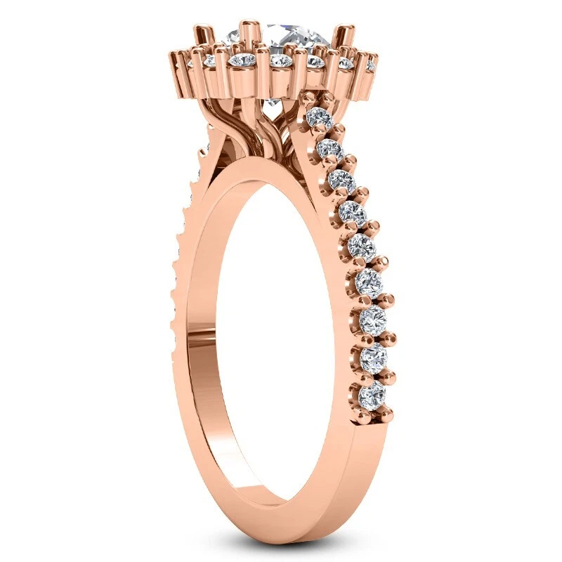 2.75 Ct E VS1 Round Cut Halo Lab Grown Diamond Ring IGI Certified 14k Rose Gold Foto 2 de 4