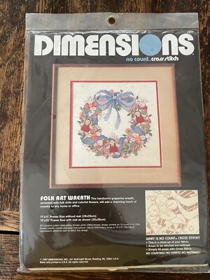 Dimensions Folk Art Wreath Kit #3905 Cross Stitch Kit No Count Easy New 1987 NOS